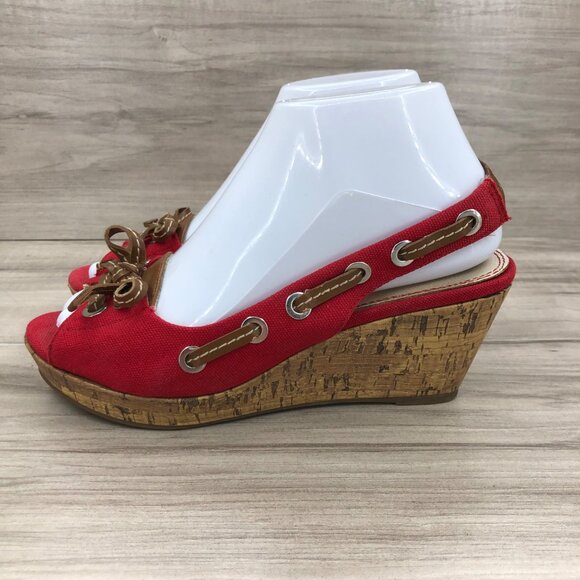Nickels Wedges Women's 6.5 Ajax Red Cork Slingback Open Toe - Picture 7 of 11